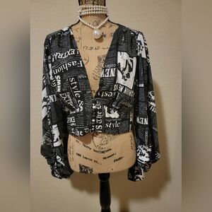 Live 4 Truth Black and White Newsprint Blouse